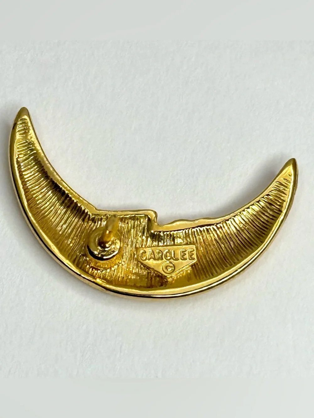 Vintage Signed CAROLEE Gold Crescent Moon Face Man in Moon Celestial Brooch Pin